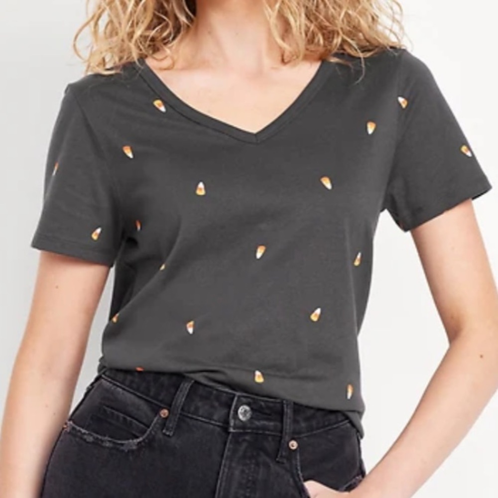 Old Navy CANDY CORN EveryWear V-Neck T-Shirt Halloween Short Sleeve Cotton